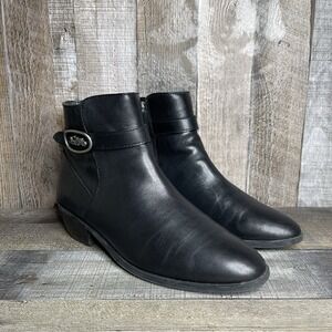 Womens Coach Dylan Horse Smooth Black Leather Block Heel Ankle Boots Size 7.5 B